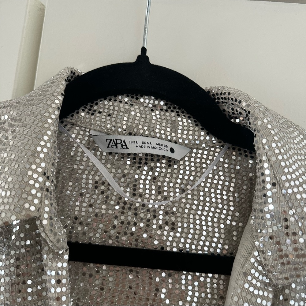 EUC Zara Silver Sequin Long Sleeve Mini Dress - Picture 5 of 6